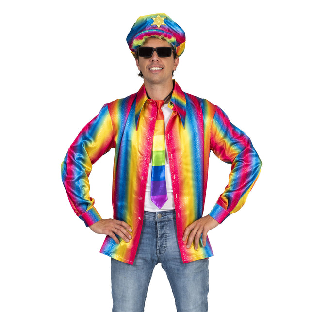 Funny Fashion Disco Shirt Rainbow heren
