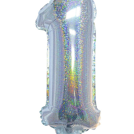 Funny Fashion Folieballon 41cm op stokje glitter zilver