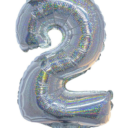 Funny Fashion Folieballon 41cm op stokje glitter zilver