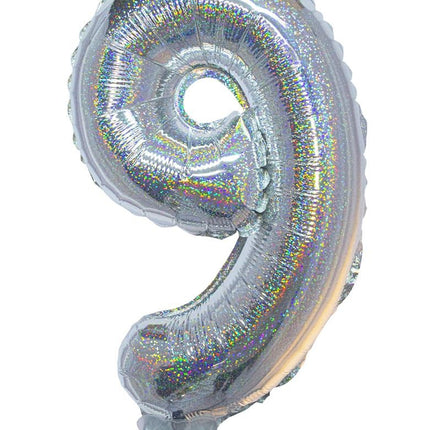 Funny Fashion Folieballon 41cm op stokje glitter zilver