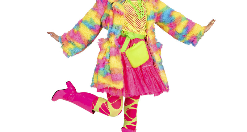 Funny Fashion Fuzzy nep bontjas Nina in regenboog kleuren