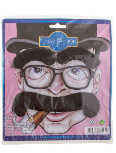 Funny Fashion Gangster bril met zwarte snor en wenkbrauwen