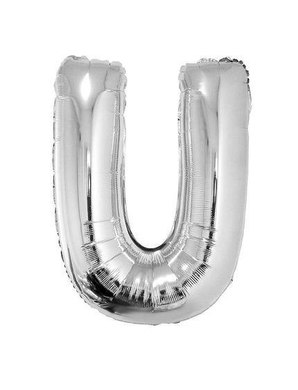 Funny Fashion Grote folie ballon letter U Zilver