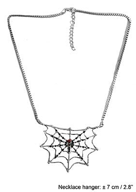 Spinnenwebhanger van circa 7 cm met verlengschakel aan de zilverkleurige ketting