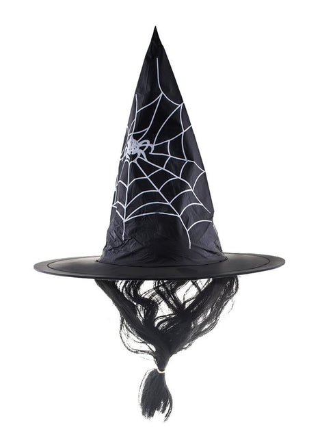Funny Fashion Heksenhoed met haar en spinnenweb