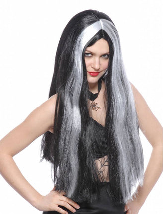 Funny Fashion Heksenpruik zwart met grijze lokken