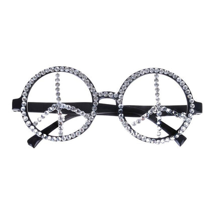 Funny Fashion Hippie bril peace met glitter steentjes