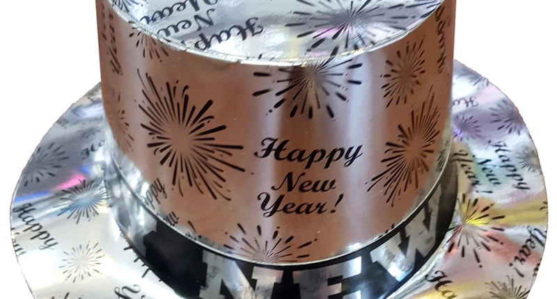 Funny Fashion Hoge hoed happy New Year zilver
