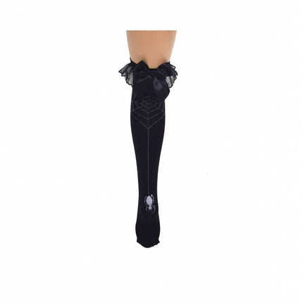 Funny Fashion Hoge kousen zwart met spinnenweb