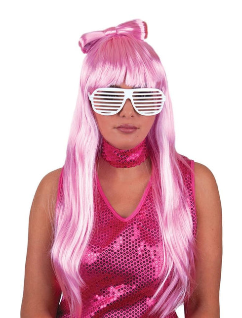 Funny Fashion Lady Go go Pruik met strik roze