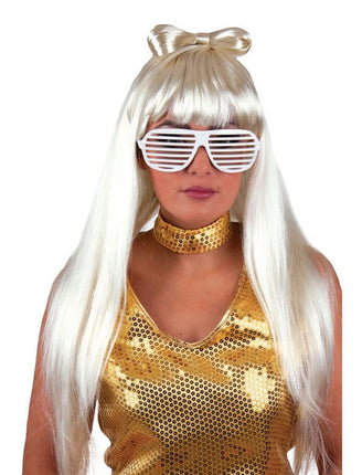 Funny Fashion Lady Go go Pruik met strik wit