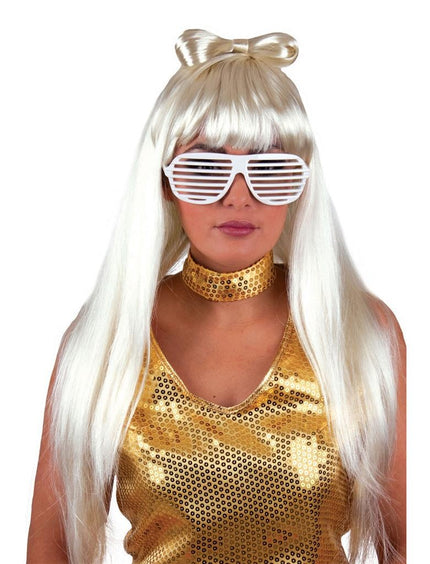 Funny Fashion Lady Go go Pruik met strik wit