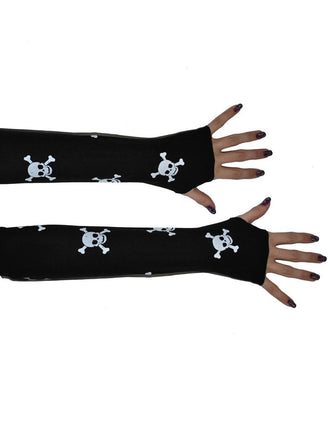 Funny Fashion Lange vingeloze skelet handschoenen met schedels