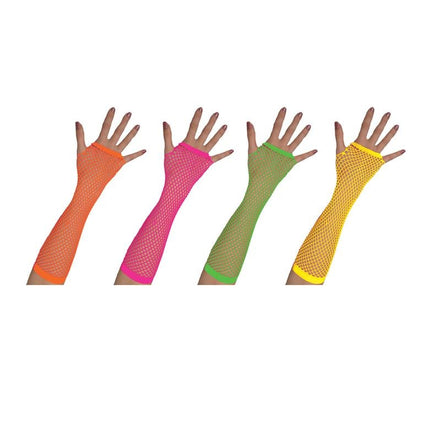 Funny Fashion Lange vingerloze nethandschoenen neon roze