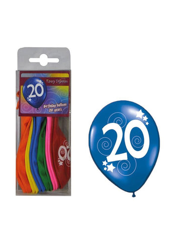 Funny Fashion Leeftijdsballonnen cijfer 20 gemixte kleuren