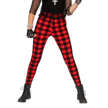 Funny Fashion Legging dames rood zwart geruit