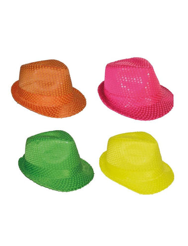 Funny Fashion Neon groene glitter gleufhoed Kojak