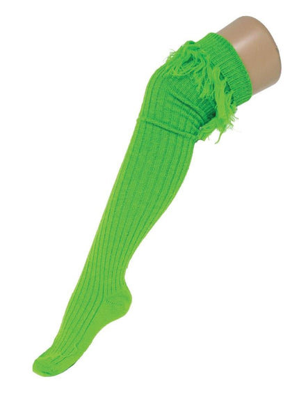 Funny Fashion Neon groene kniekous met franje