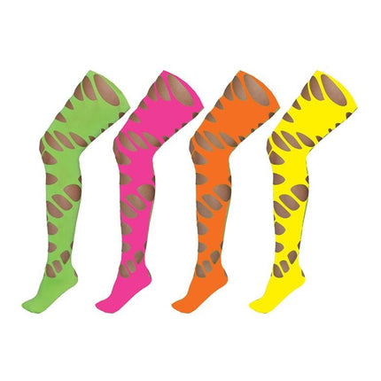 Funny Fashion Neon oranje disco panty met grote gaten