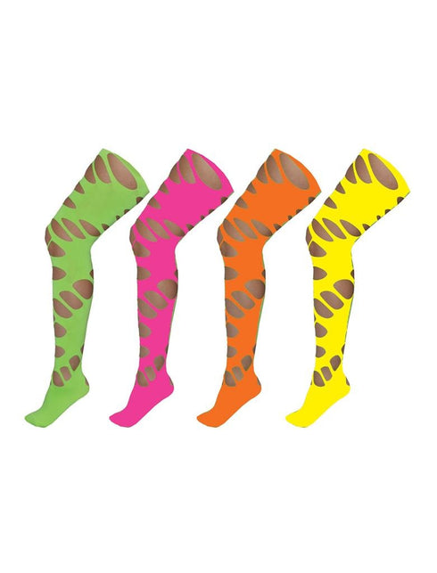 Funny Fashion Neon oranje disco panty met grote gaten
