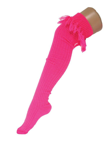 Funny Fashion Neon roze kniekous met franje