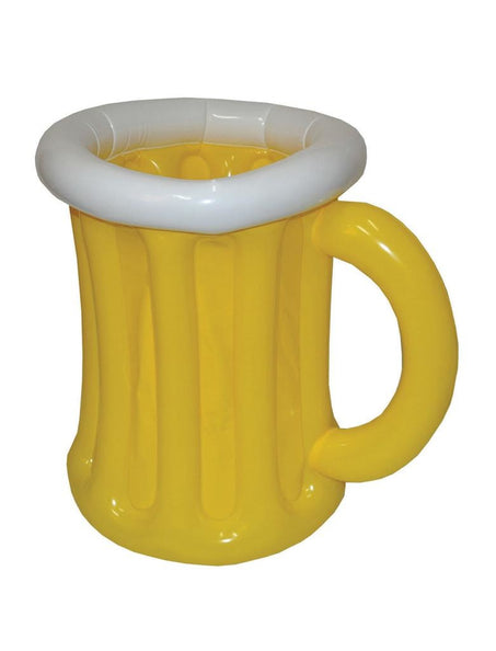 Opblaasbare bierpul koeler in geel met witte schuimrand en handvat, 63 cm, voor Oktoberfest