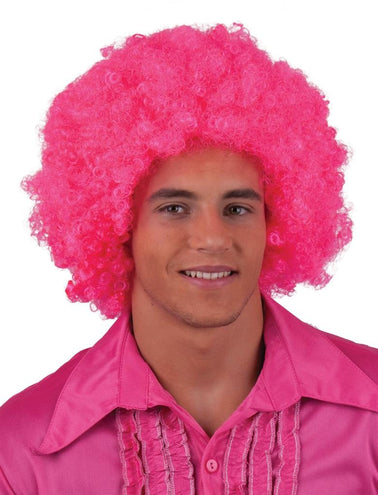 Funny Fashion Pruik disco afro Sam roze/fuchsia