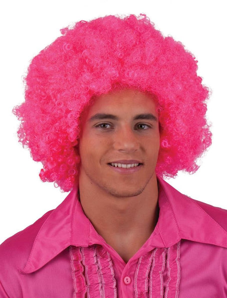 Funny Fashion Pruik disco afro Sam roze/fuchsia