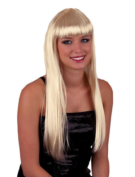 Funny Fashion Pruik lang stijl blond met pony