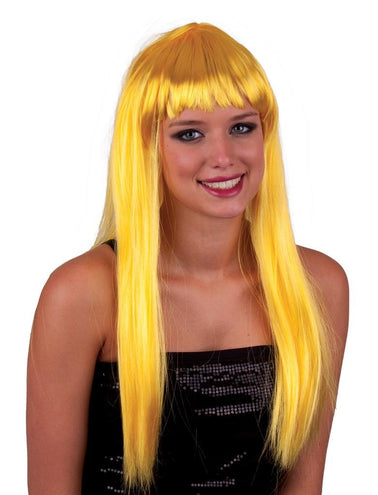 Funny Fashion Pruik lang stijl geel haar met pony