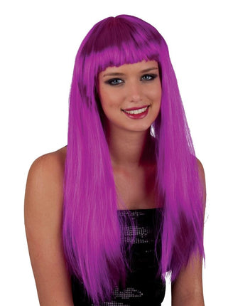 Funny Fashion Pruik lang stijl paars haar met pony