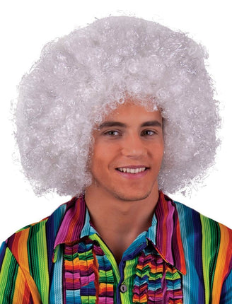 Funny Fashion Pruik maxi afro Sam wit zilver
