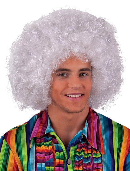 Funny Fashion Pruik maxi afro Sam wit zilver