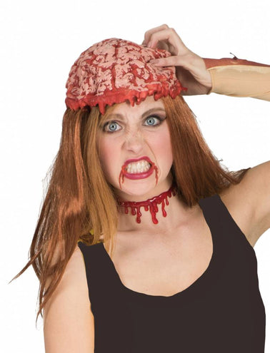 Funny Fashion Pruik met nep hersenen