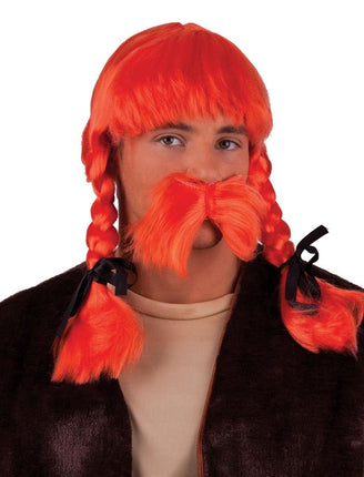 Funny Fashion Pruik Obelix met snor oranje