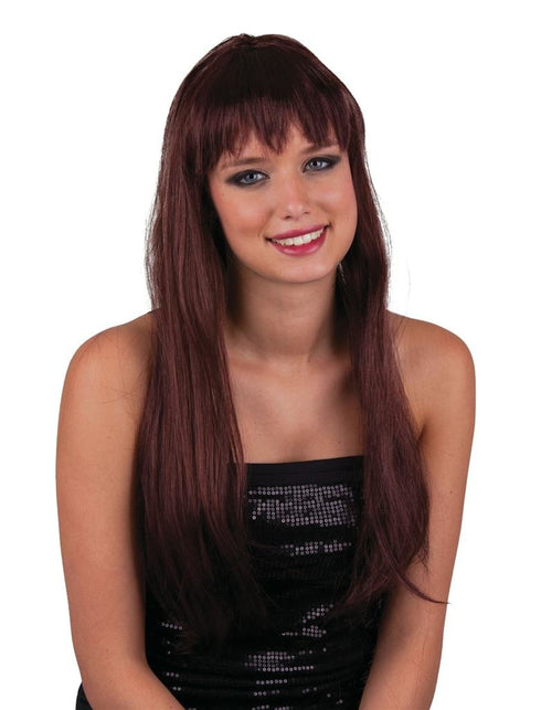 Funny Fashion Pruik stijl haar met pony bruin