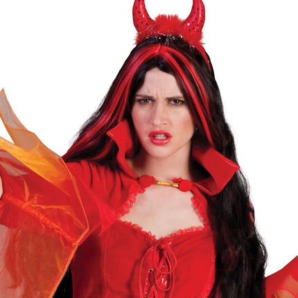 Funny Fashion Rode duivel hoorn diadeem met marabou