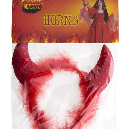 Funny Fashion Rode duivel hoorn diadeem met marabou