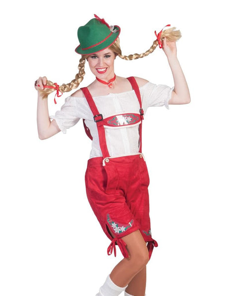 Rode lederhosen voor dames - Main Image