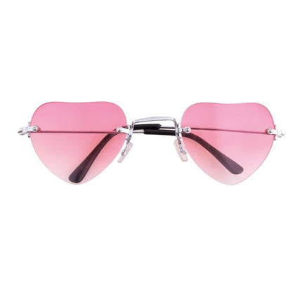 Funny Fashion Roze disco bril in hartvorm