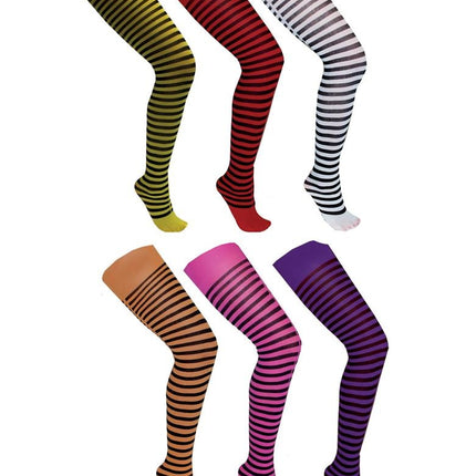 Funny Fashion Roze zwart gestreepte panty