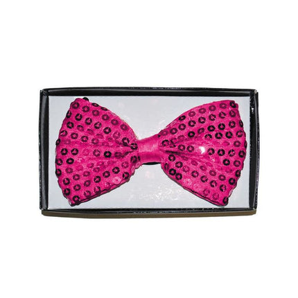 Funny Fashion Roze/Fuchsia glitter vlinderdas met pailletten