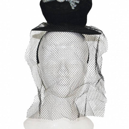Funny Fashion Tiara zwarte hoed met voile