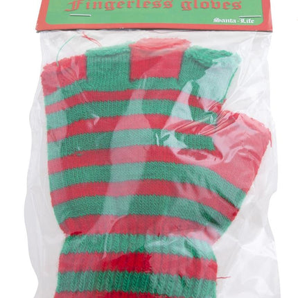 Funny Fashion Vingerloze handschoenen rood groen gestreept