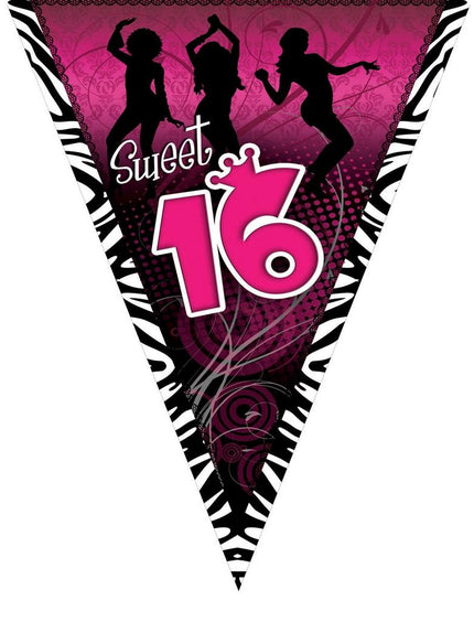 Funny Fashion Vlaggenlijn Sweet 16 roze met zwart