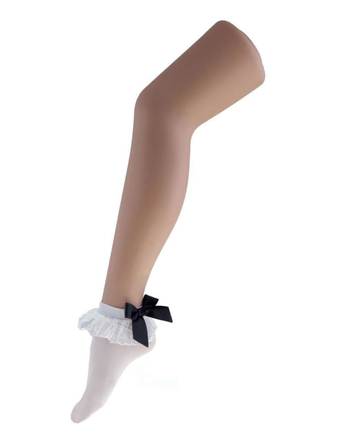 Funny Fashion Witte disco sokjes met zwarte strik