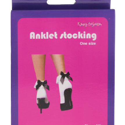 Funny Fashion Witte disco sokjes met zwarte strik