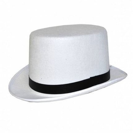 Funny Fashion Witte hoge hoed met lint