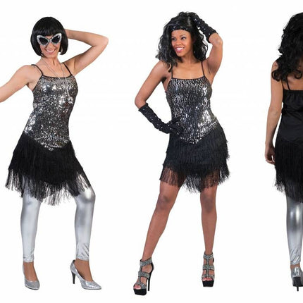 Funny Fashion Zilveren glitter Charlestonjurkjes