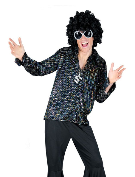 Funny Fashion Zwart glitter discoshirt heren
